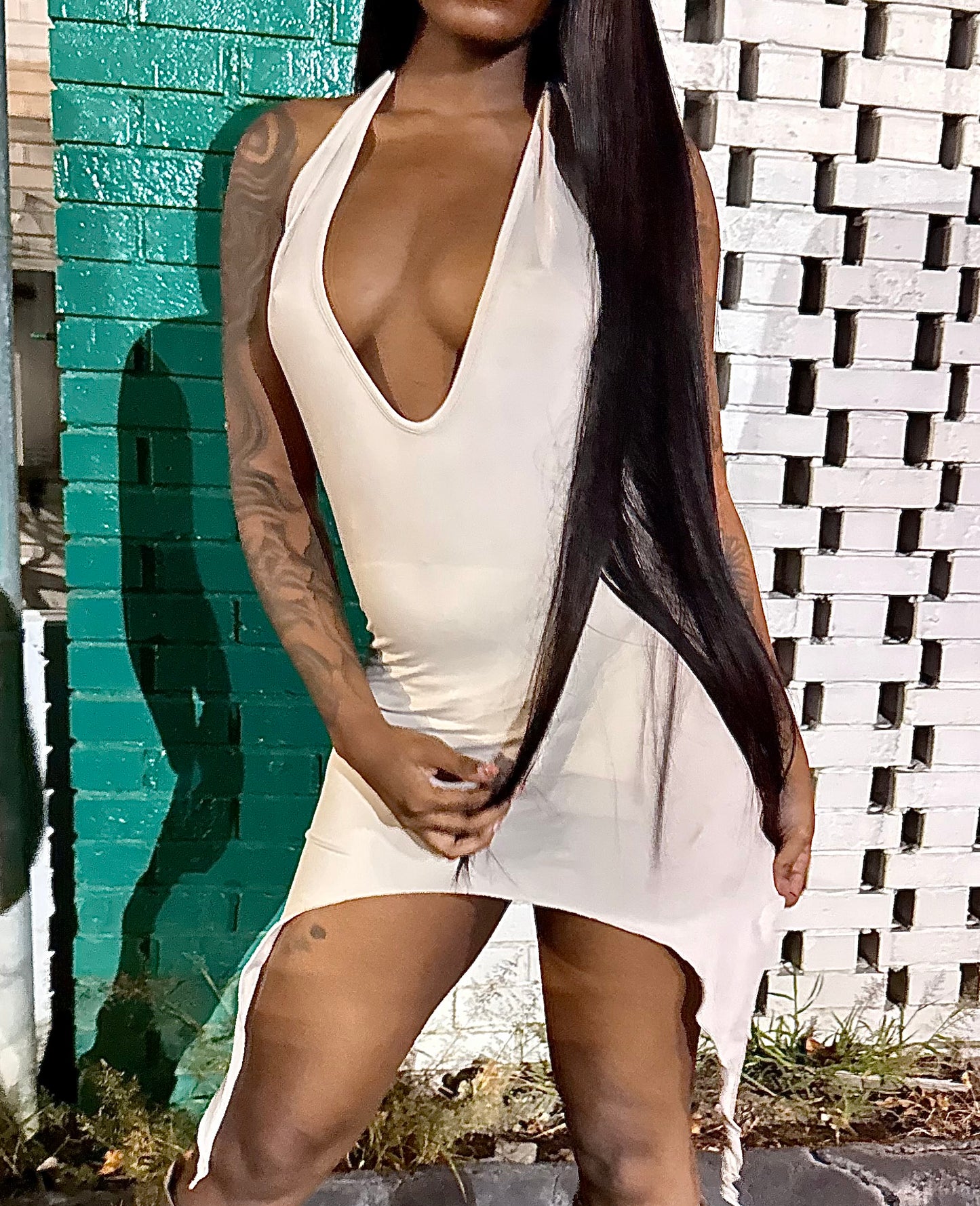 Deep V Backless Mini Dress