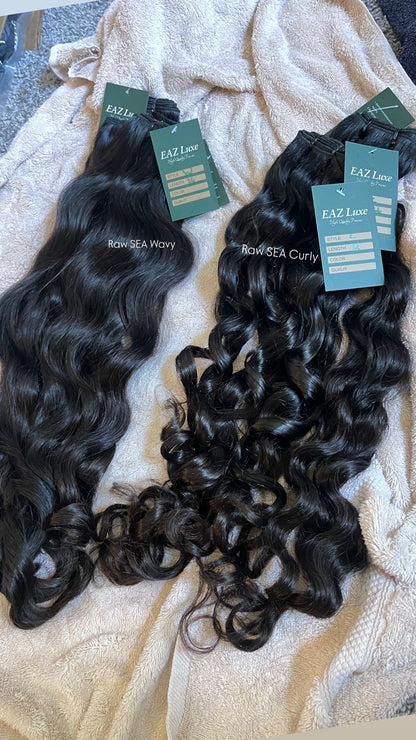 Side-by-side comparison of Raw SEA Wavy and Raw SEA Curly textures